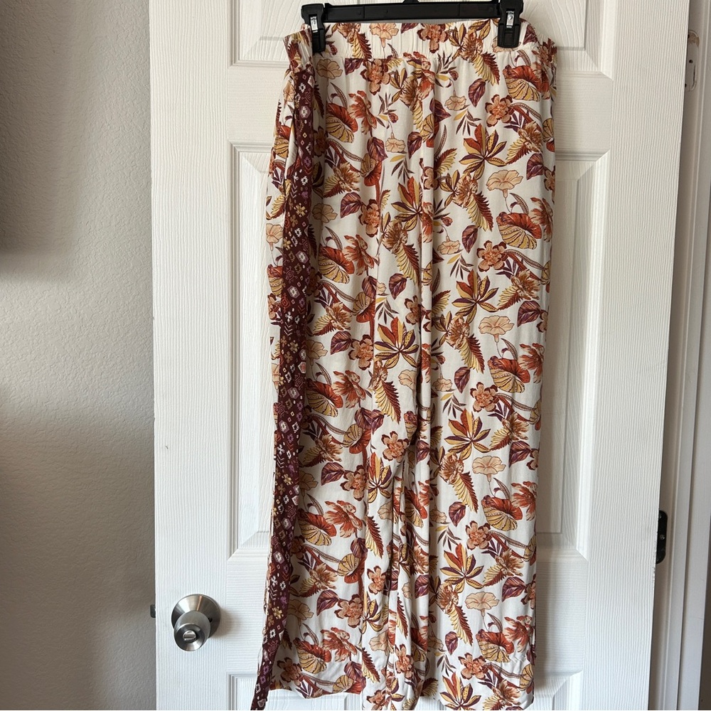 Cato Floral Wide Leg Pants - Cream and Brown